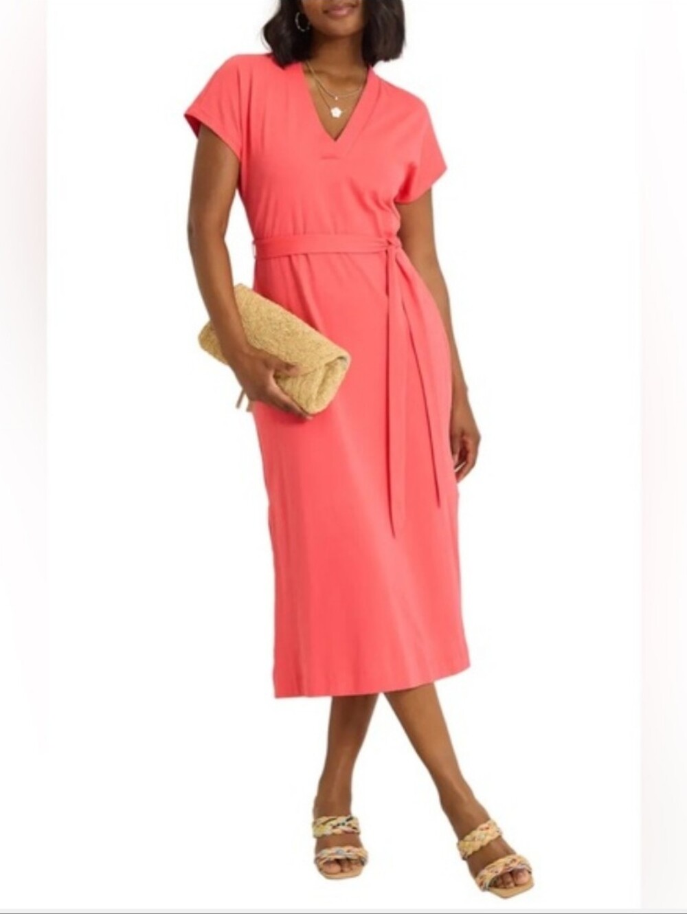 NWT Tommy Bahama Islandscape Jersey Midi Dress Melon Berry Size M